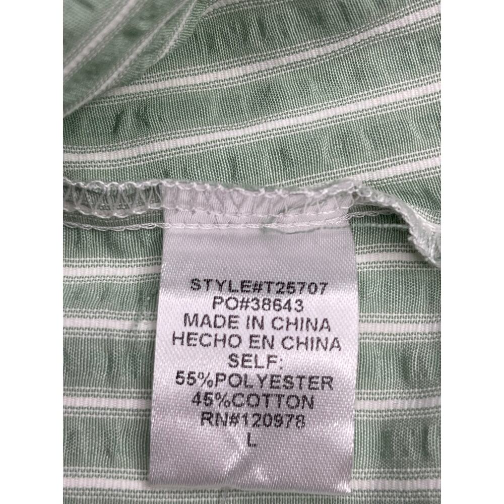 Entro sage green striped blouse L scalloped collar button front cotton blend - Picture 13 of 15